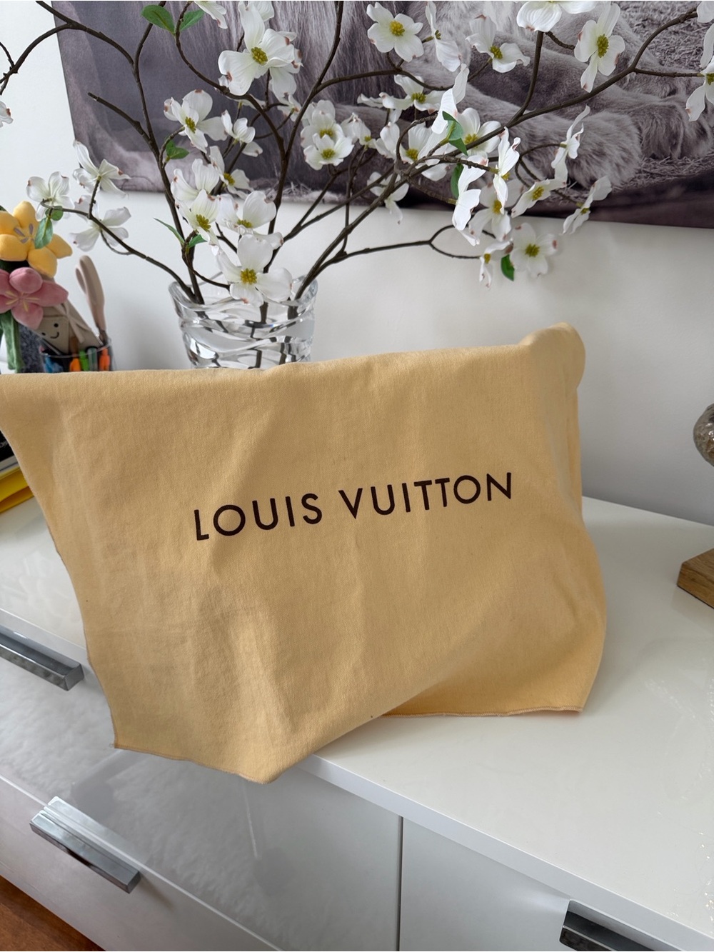 Louis Vuitton Beige Dust Storage Pouch with Brown Logo